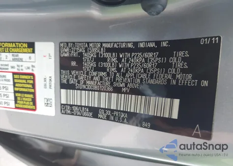 2011 Toyota Sienna Xle V6/Xle V6 Auto Access Seat z USA, uszkodzony, nr VIN 5TDYK3DC0BS120366